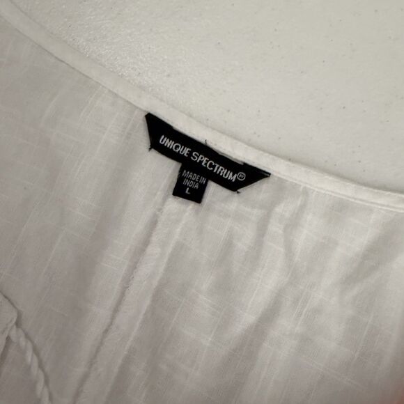 Unique Spectrum Blouse Women's Large V-Neck Embroidered Short Sleeve Tie Top - Picture 8 of 10